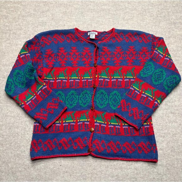 Gallagher Sweaters - Vintage Gallagher Ramie Cotton Cardigan Holidays Knit Sweater Medium Pattern
